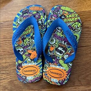 Havaianas Kids Skateboard Flip Flops - Blue and Green